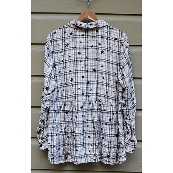 Style and Co - Celestial Plaid (Stars Print) Smock Top - Rayon Flannel, 1X Plus - Picture 3 of 8